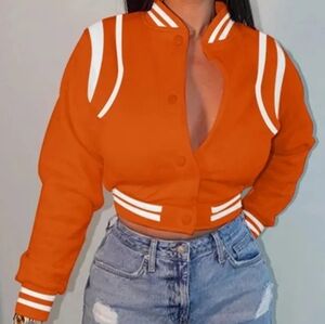 Orange & White Cropped Varsity Jacket